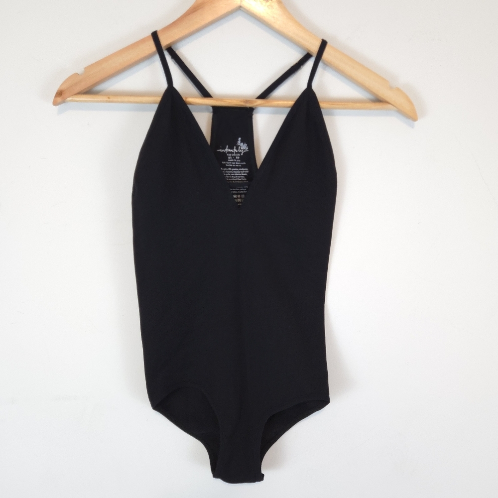 Free People Intimately Women's Black Ribbed Move Along Bodysuit